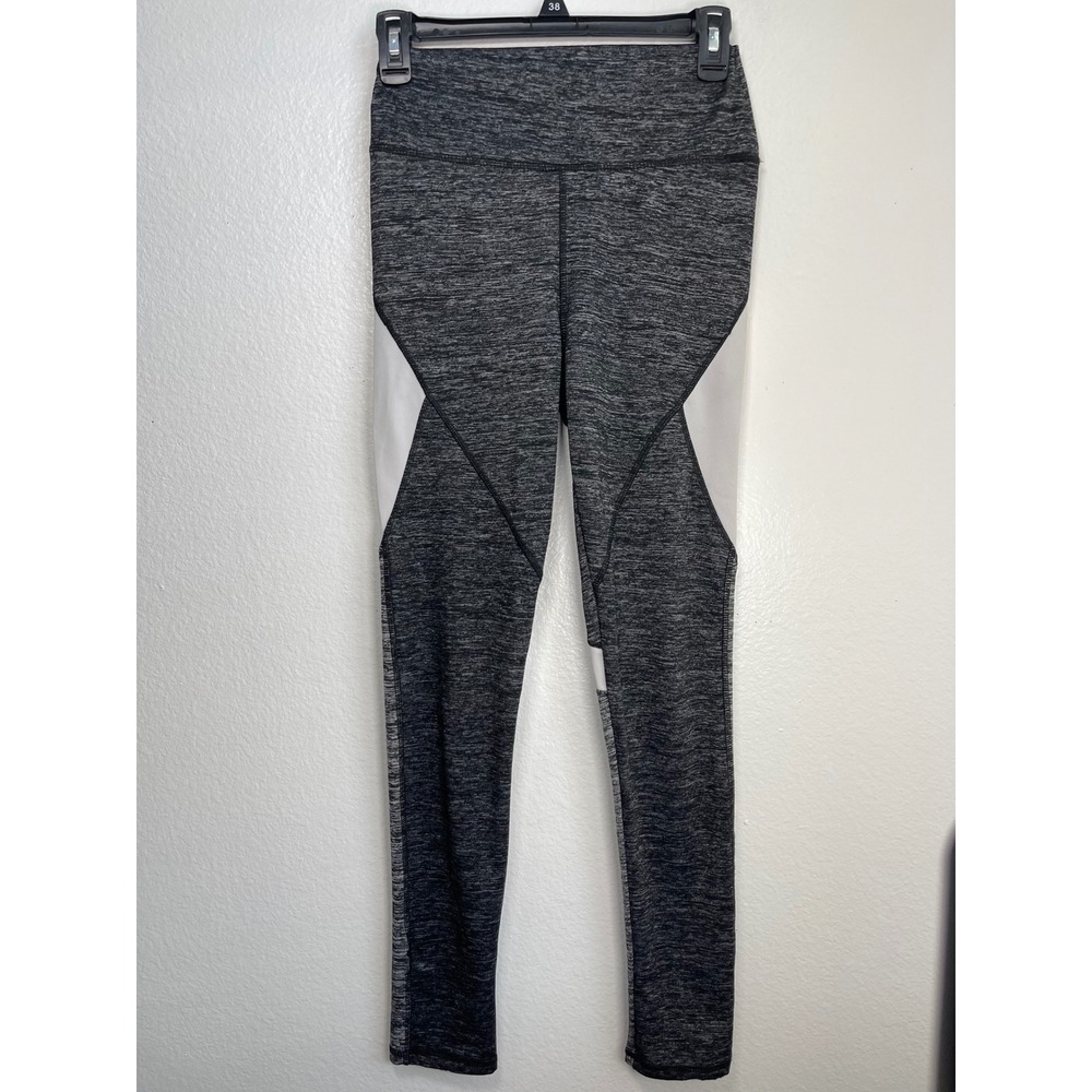 Space Dye Colorblock Athletic Leggings Grey White S/M High Waisted Yoga Pants